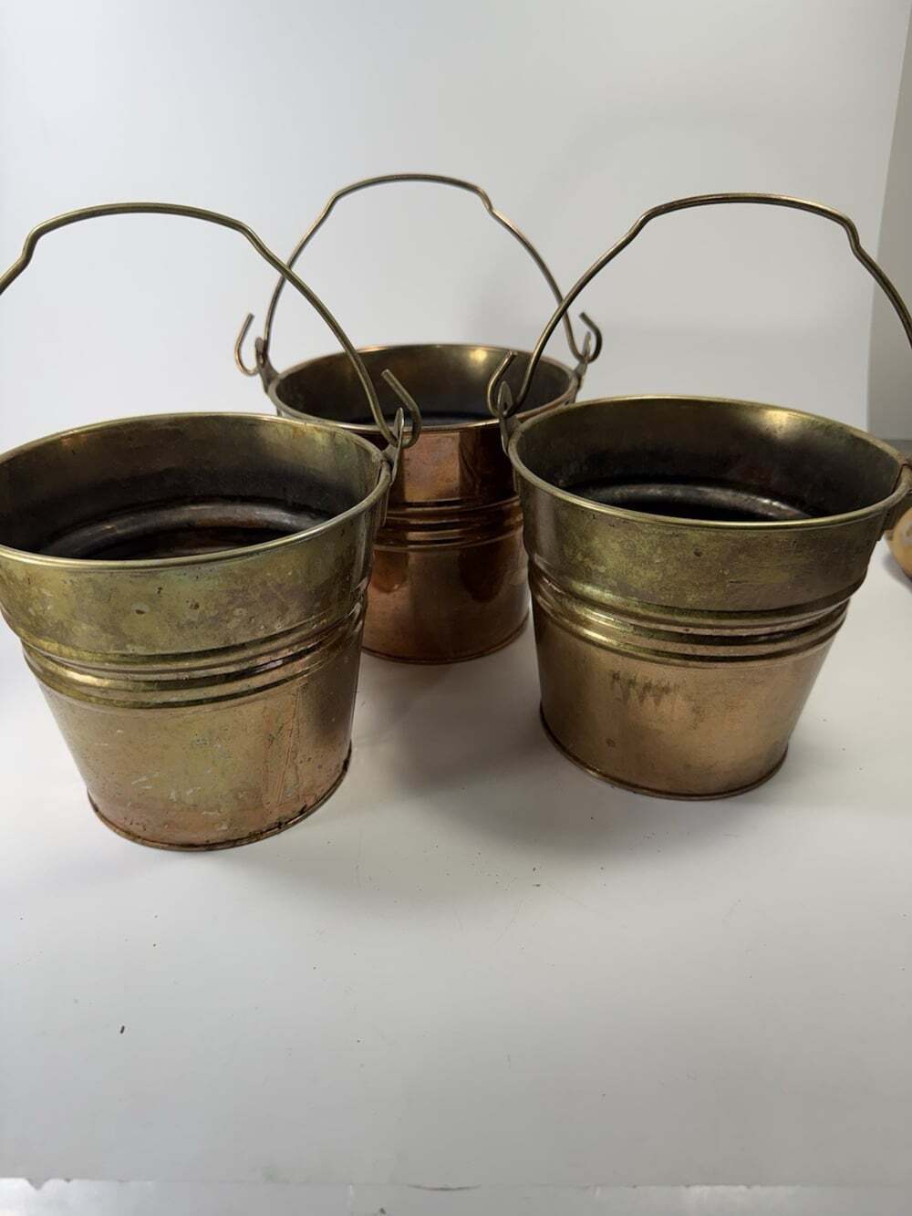 Brass Copper Tone Pale Buckets With Handles Made In Mexico Planters